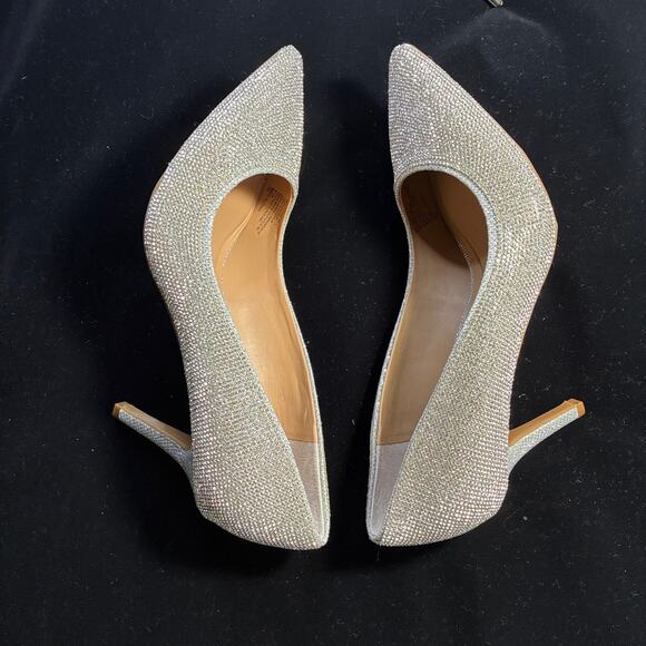 INC Sz 9.5 Pointy Silver Sparkle Glittering High Heels Wedding Party Shoes Glam - Picture 2 of 9